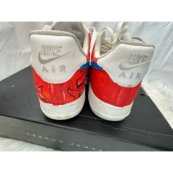 Men's 13 Nike Air Force One Customized Red Blue Flames Rose GUC - Picture 3 of 13